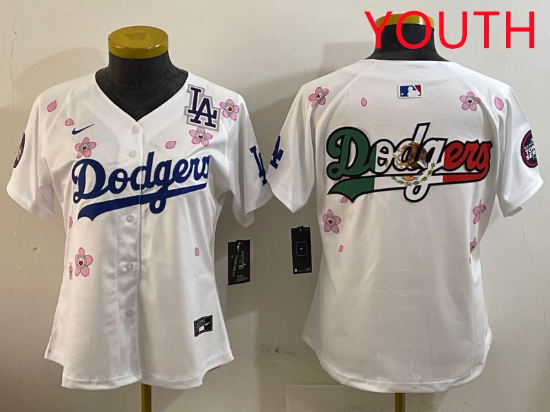 Youth Los Angeles Dodgers Blank White Sakura Edition 2025 Nike MLB Jersey style 10